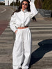 Women's Trousers 2 Pcs Sets Stand Collar Long Sleeve Single Breasted Pleated Ruffles Coats Lantern Pants Autumn Lady Outfits