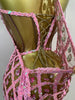Women Sparkly Diamonds Pink Mesh Transparent Top Dress Two Piece Set Sexy Evening Party Celebrate Birthday PhotoShoot Stage Wear