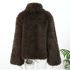 Brown Faux Fur Thicken Coat Women Lapel Long Sleeve Warm Winter Jacket Lady Chic Snap Button High Street Elegant Outerwear