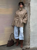 Lace Up Stand Collar Trench Coat Women Chic Lapel Single Breasted Waist Cinching Lady Autumn Commute Street Coats