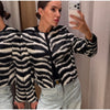 Women Zebra Print 2 Piece Set Round Neck Cropped Jacket Mini Skirt Set All Matching Suit Female Autumn Street Office Outfit