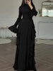 European and American Women's Elegant Casual High-Waisted Solid-Colour Bell-Sleeve Dress Long Dress with Long Sleeves