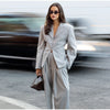 Elegant Button Jacket Pants Suit Women Solid Loose Full Sleeve Lapel Jackets Straight High Waist Trousers Suit