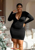 A European women's dress featuring V-neck, sexy long-sleeved solid color, high waist and short hips