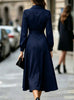 Autumn Women's Notched Work Long Sleeve Maxi Dress Wrap Waist A Line Midi Dress Elegant Long Party Dress Robe Femme