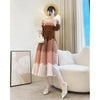 Women's Pleated Palace Style Dress Early Spring A-Line Skirt French Tea Break Waist Gradient Color Bud