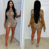 Fall Diamonds See Through O-neck Women Long Sleeve Bodycon Mini Dress Birthday Party Evening Sexy Maxi Dresses