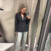 Office Lady Blazer Jacket Shoulder Pad Long Sleeve Lapel Female Coat Spring Button Pocket Lady Commuting Outwear