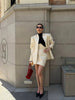 Women Minimalist White Blazer Set Collarless Shoulder Pad Loose Long Sleeve Coat Boned Slim Bodycon Skirt Lady Outfit