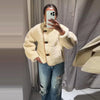 Chic Faux Suede & Fur Reversible Jacket For Women Lapel Single Breasted Pocket Coat Lady Winter Warm Outerwear