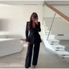 Chic Feather Blazer Pants Set Women Lapel Shoulder Pads Full Sleeve Jacket Pocket Straight Pant Spring Autumn Lady Suit