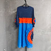 Pleated Tie Flower Long Sleeve Women's Dress Chic Loose Colorblock Patchwork Design Beading Famale Clothing 2DB6651