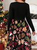 Plus Size Women's Cute Christmas Print Dress, Long Sleeve Gingerbread & Candy Pattern Midi Dress, Festive for Holiday Part