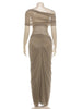 Mesh Patchwork Long Dress Woman Skew Collar Hollow Design Off Shoulder Midnight Prom Party Ruched Elegant Vestidos