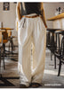 Women's Striped Straight Wide Leg Trousers Old Money White Cotton Linen Texture Thin Breathable Loose Casual Daily Bottoms
