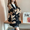 Women's Cardigan Sweater Coat Women Knitted Loose Cartoon Print Christmas Outwear Vintage V-neck Long Sleeve Sweater Cardigans