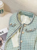 Blue Short Quilted Shoulder Pad Jacket Women's Style Korean Name Brand Autumn