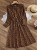 Corduroy Knee Length Dress Retro Pocket Elegant Women Dress