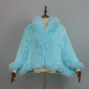 Extra Long Real Genuine Natural Knitted Rabbit Fur Shawl Coat with Fox Fur Collar Women's Knit Jacket Cape