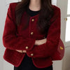 Women's Jacket Spring Autumn Red Tweed Small Fragrance Coat Short Blazers Korean Elegant Female Tops Outerwear