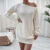 Sexy Wrap Hip Sweater Dresses Women Loose Korean Casual Knitted Dress Autumn Winter Lantern Sleeve Comfortable Female Short Gown