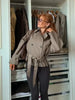 Women Casual Plaid Cropped Trench Coat Lapel Double Breasted Belted Waist Loose Long Sleeve Checkered Jacket Autumn Windbreaker