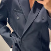 Loose Contrast Stitching Blazer Trousers Set Lapel Blazer Double Breasted Shoulder Pad Wide Leg Pants Casual Women Sets