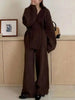 Women's Knit 2 Piece Set Lace-up Gathered Wast Cardigan Coats High Waist Wide Leg Pants Winter 26C1023