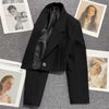Black Cropped Blazers Woman All-match Notched Collar Crop Jacket Women Korean Chic Single Button Suit Coat