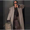 Elegant Shawl Collar Lace Up Long Woolen Coat Women Full Sleeve Belt Lapel Thick Overcoat Autumn Winter Lady Chic Outwear