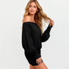 Autumn Girl Off Shoulder Pullover Women's Clothing Solid Color Long Sleeved Loose Casual Slim Pleated Hug Hips Short Dress