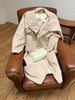 Crinkle Trench Coat Stand Collar Oversized Lantern Sleeve Waterproof Wrinkle Resistant Fabric Autumn Daily Lady Chic Coat