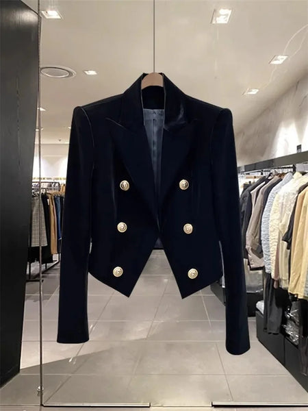 Velvet Double Breasted Shirt With A Slimming And Versatile Style Suitable For Short Stature Short Suit Jacket Women