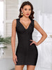 Sexy Plunge V Bandage Dress Stripes Slim Bodyocn Mini Party Celebrity Evening Dress Elastic Knitted Vestidos