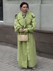 Green Belted Waist Long Coat For Women Elegant Lapel Long Sleeve Casual Jacket Lady Spring Chic Street Outerwear