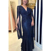 Autumn Women's Party Sequin Solid Color Personalized Dress V-neck Simple Casual Loose Long Sleeved Dress