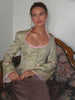 Jacquard Satin Women Jacket Square Neck Ruffle Trim Button Front Flare Long Sleeve Slim Top Chic Autumn Daily Wear