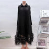 Spring Pleated Women's Dress Solid Color Mesh Patchwork Design Solid Color Casual Loose Lapel Button Clothing