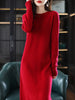 Round Neck Cashmere Dress Women's Long Pullover Sweater Autumn Winter Knitted Knee-Length Pure Wool Dress JJ396