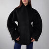 Women's Fleece Button Wasit Jacket Stand Collar Long Sleeve Pockets Oversized Coat Lady Spring Casual Outerwear