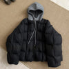 Women Parkas Knitted Hooded Puff Cotton-padded Jacket Fake Two Pieces Loose Warm Thicke Cotton Coat Female Outerwear Overcoat