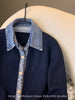 High-Quality Korean Denim Shirt Collar Stitching Fake Two-piece Sweater Women Cardigan Chic Knitted Coat Female Tops
