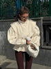 Solid Lace Up Short Trench Coat Lady Chic Stand Collar Wide Shoulder Full Sleeve Loose Coats Daily Casual Windbreaker