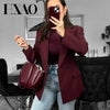 Women's Red Blazers Office Wear Woman Elegant Burgundy Fitted Outerwears Chic Suit Jacket Women's Blazer