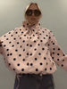 Pink Polka Dot Jacket For Women Casual Stand Collar Long Sleeve Button Loose Coat Lady Spring Chic Street Outerwear