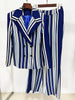 High Street Designer Runway Suit Set Women's Colorful Striped Blazer Jacket Flare Pants Set 2pcs