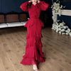 Woman Sexy O Neck Layered Ruffles Long Dresses Elegant Solid High Waist Chiffon Party Dresses Autumn Long Sleeve Slim Boho Dress