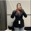 Elegant Shoulder Pad Slim Suit Jackets Women Solid Lapel Long Sleeved Jacket Female Spring Chic Daily Style Outwears Tops