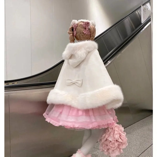 Japanese Sweet Lolita Solid Coat Women Elegant Warm Chic Cloak Winter Casual Y2k Harajuku Loose Woolen Cape