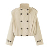 Streetwear Chic Women Trench Coat Stand Collar Double Breasted Long Sleeve Coat Autumn Trench Coat